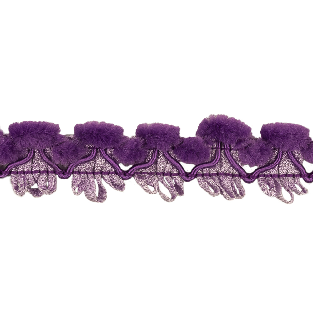 Purple Faux Fur and Picot Trios Cord Braided Trim - 0.875"