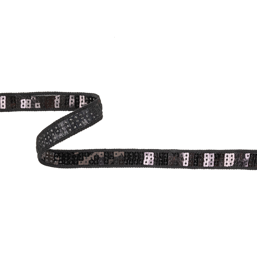 Black Three Row Square Sequins Trim on Tulle Backing – 0.625″ Black Three Row Square Sequins Trim on Tulle Backing – 0.625″