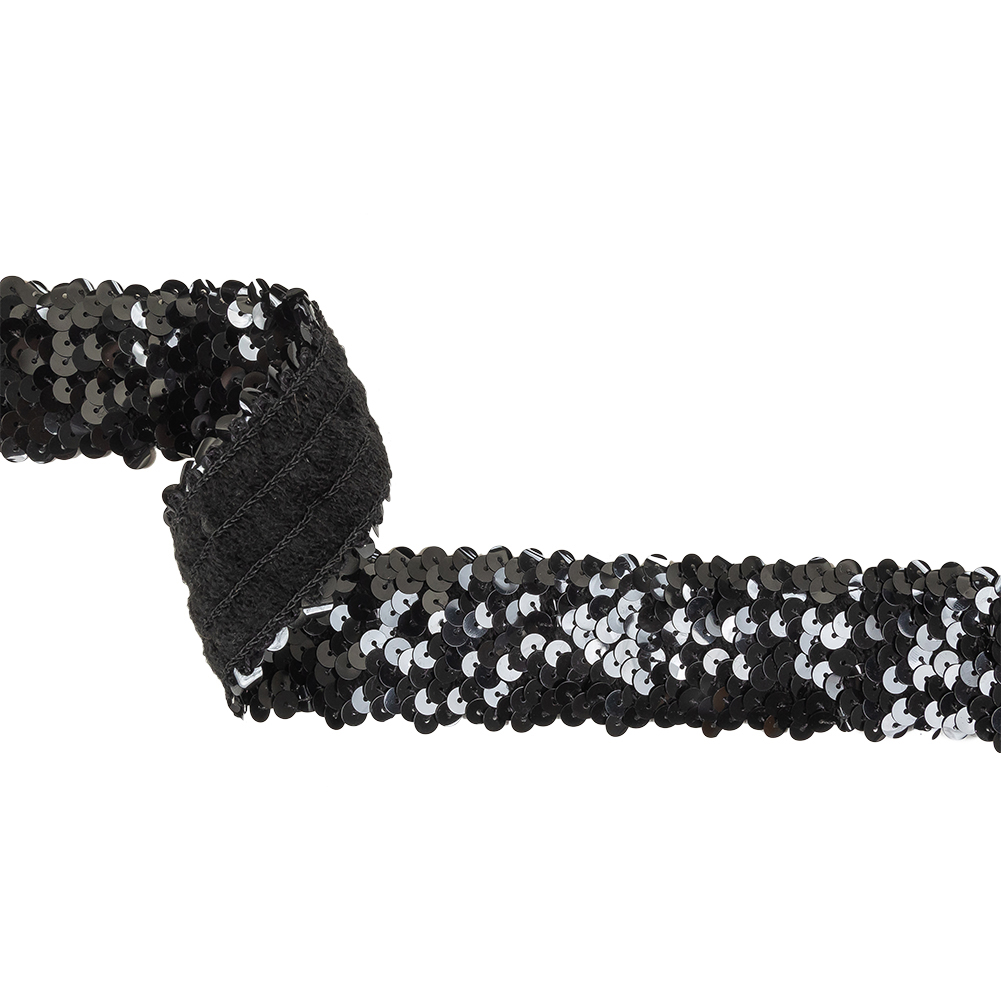 Black Four Row Stretch Sequins Trim – 1.5″ Black Four Row Stretch Sequins Trim – 1.5″