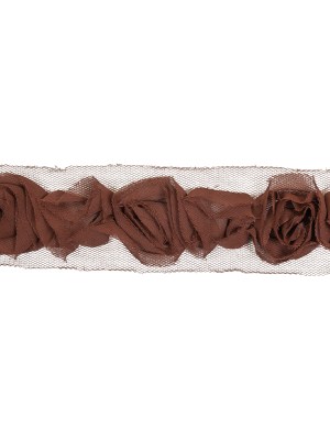 Brown 3D Chiffon Roses on Tulle Trim – 2.125″ Brown 3D Chiffon Roses on Tulle Trim – 2.125″