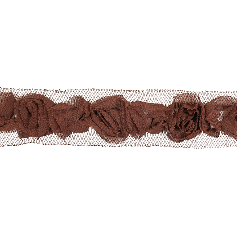 Brown 3D Chiffon Roses on Tulle Trim – 2.125″ Brown 3D Chiffon Roses on Tulle Trim – 2.125″