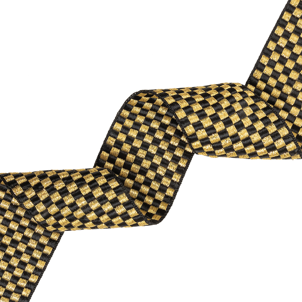Black and Metallic Gold Checkerboard Satin Faced Woven Trim – 2″ Black and Metallic Gold Checkerboard Satin Faced Woven Trim – 2″