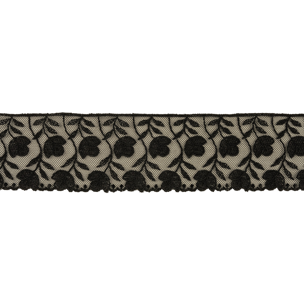 Black Tulips Embroidered Lace Trim – 2.25″ Black Tulips Embroidered Lace Trim – 2.25″