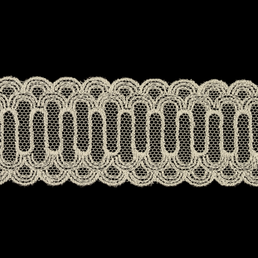 Bright White Scalloped Abstract Embroidered Lace Trim - 1.375"