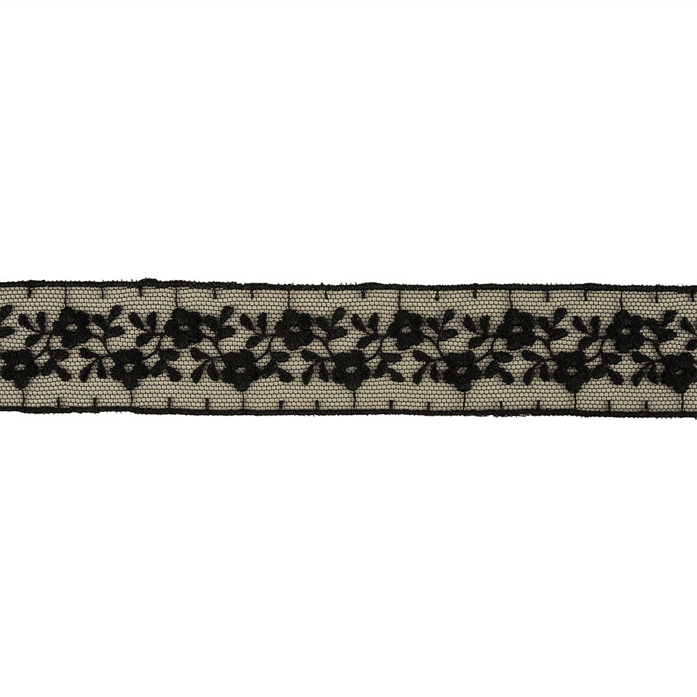 Black Floral Embroidered Lace Trim – 1.25″ Black Floral Embroidered Lace Trim – 1.25″