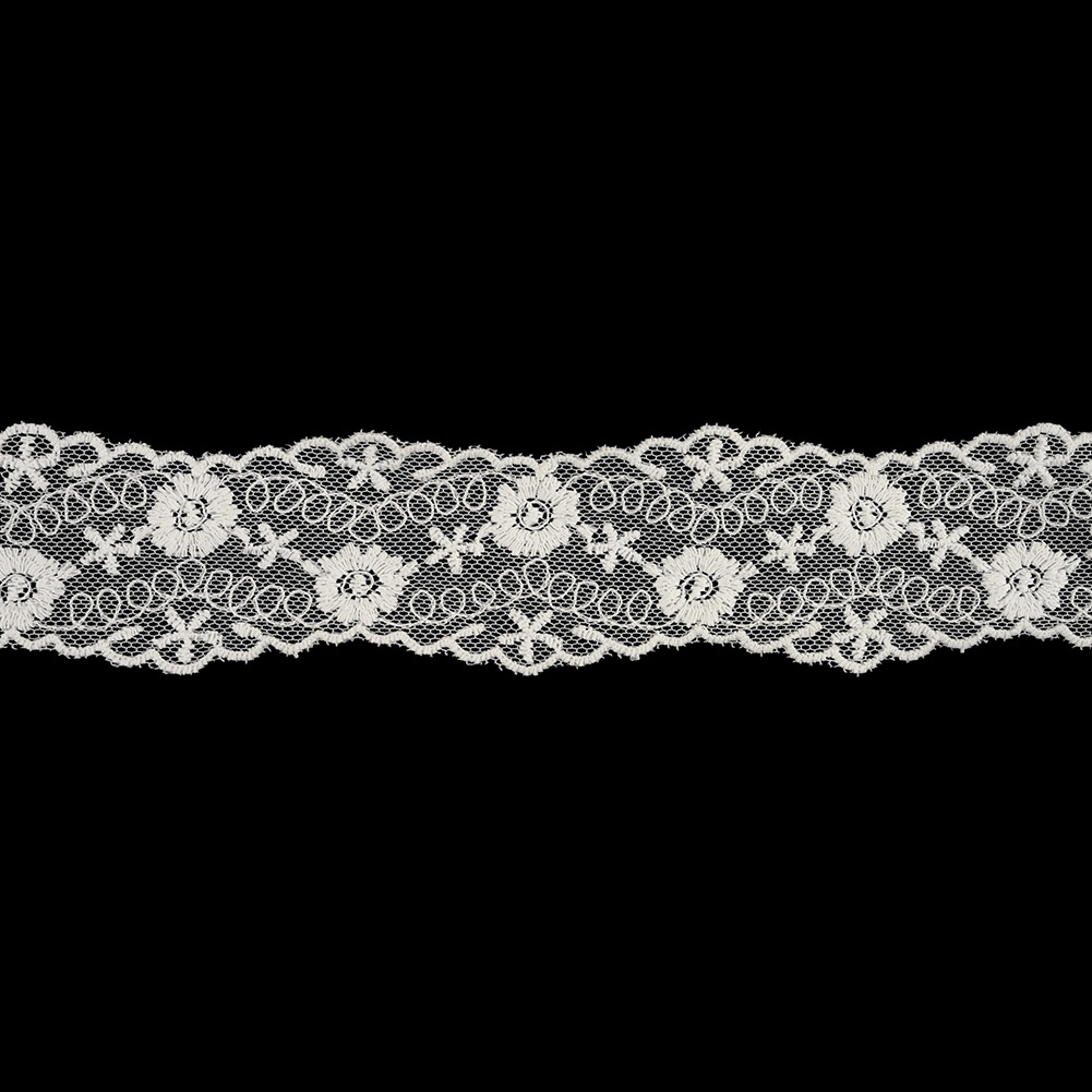 White Flowers and Loop de Loops Zig Zag Embroidered Lace Trim – 1.625″ White Flowers and Loop de Loops Zig Zag Embroidered Lace Trim – 1.625″