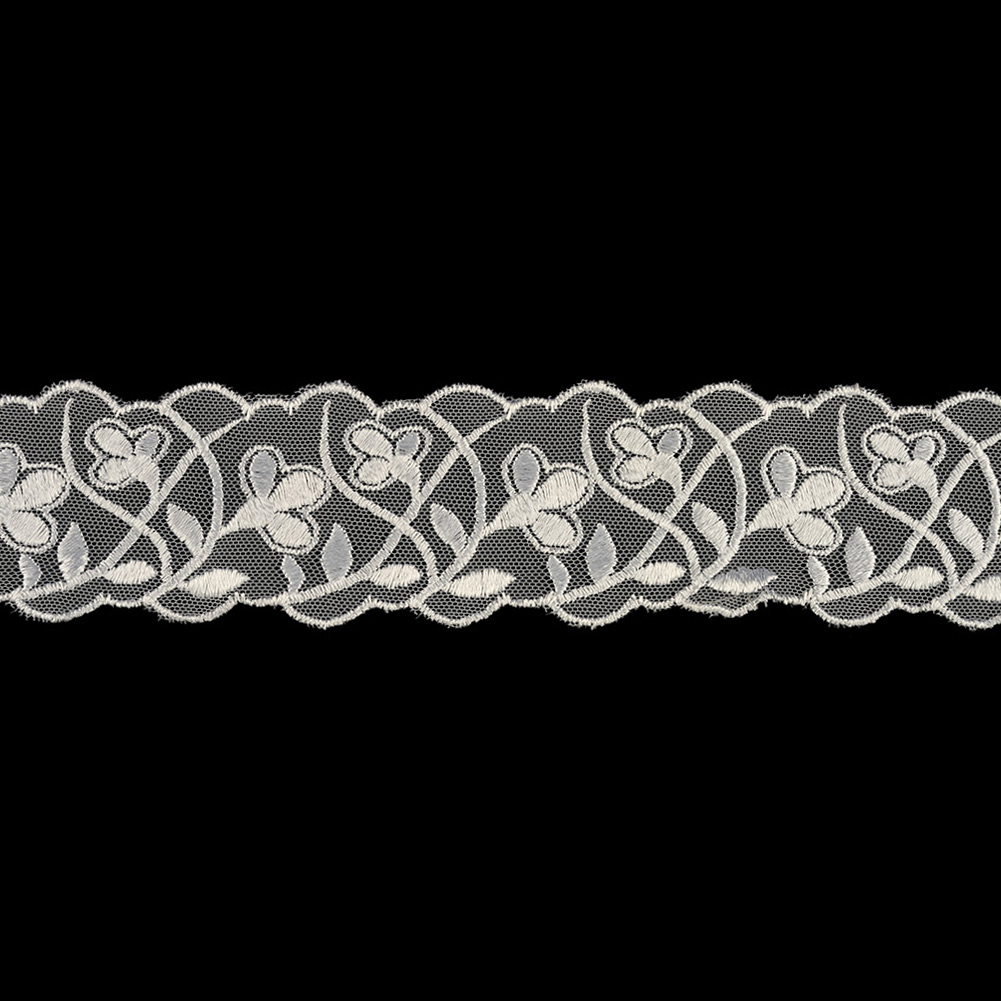 Luminous White Wildflower Buds Embroidered Lace Trim – 2.125″ Luminous White Wildflower Buds Embroidered Lace Trim – 2.125″