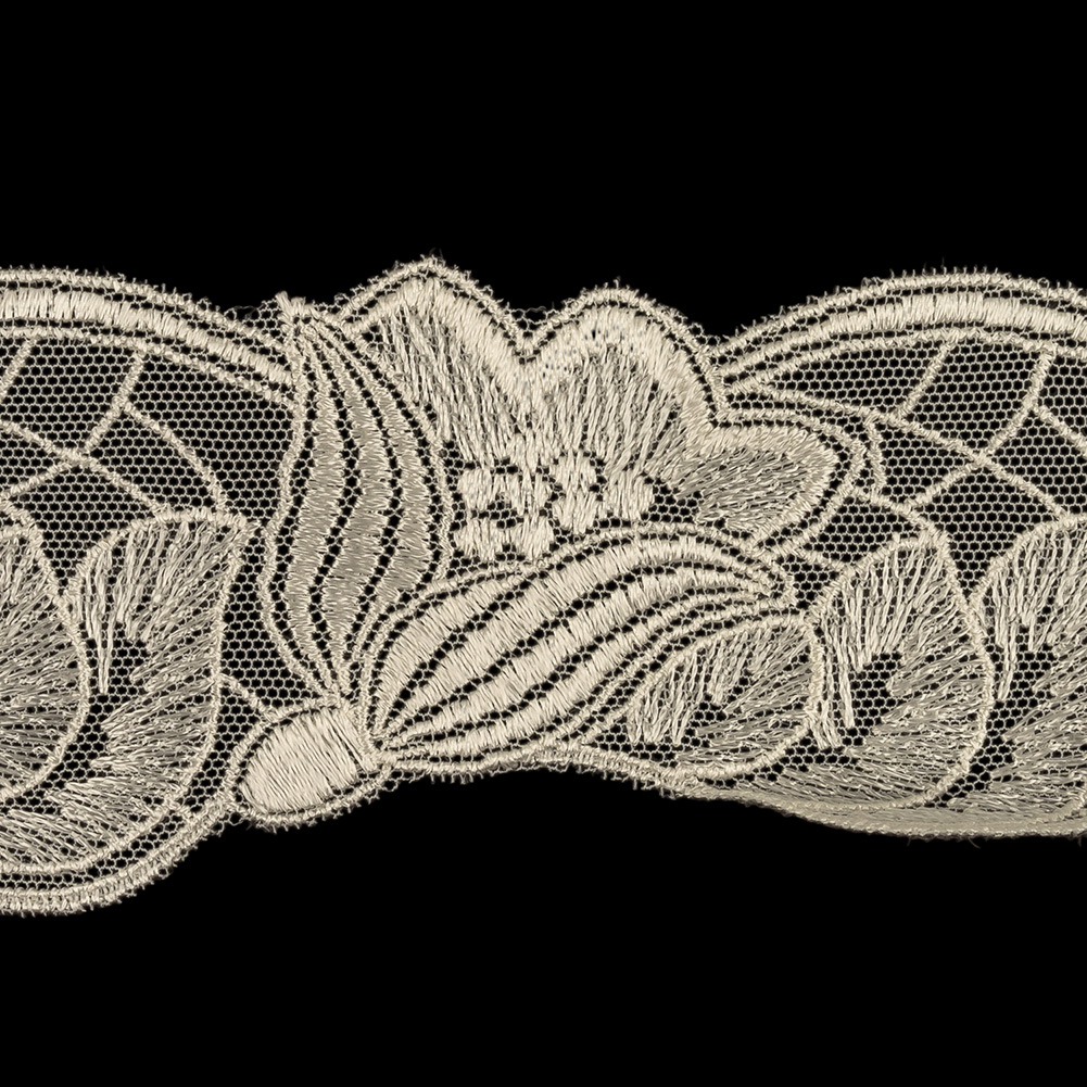 Bone White Luminous Blooming Flowers Embroidered Lace Trim – 2.375″ Bone White Luminous Blooming Flowers Embroidered Lace Trim – 2.375″