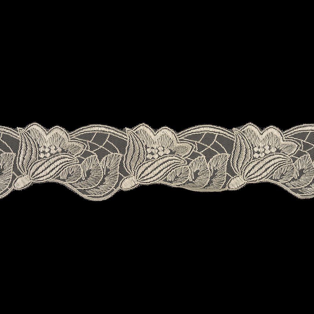 Bone White Luminous Blooming Flowers Embroidered Lace Trim – 2.375″ Bone White Luminous Blooming Flowers Embroidered Lace Trim – 2.375″