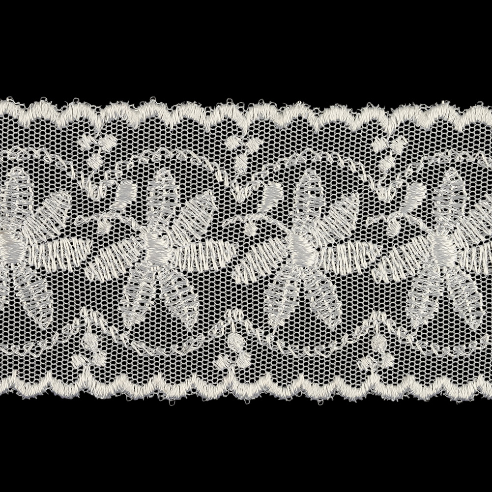 Luminous White Big Flowers Embroidered Lace Trim - 2"