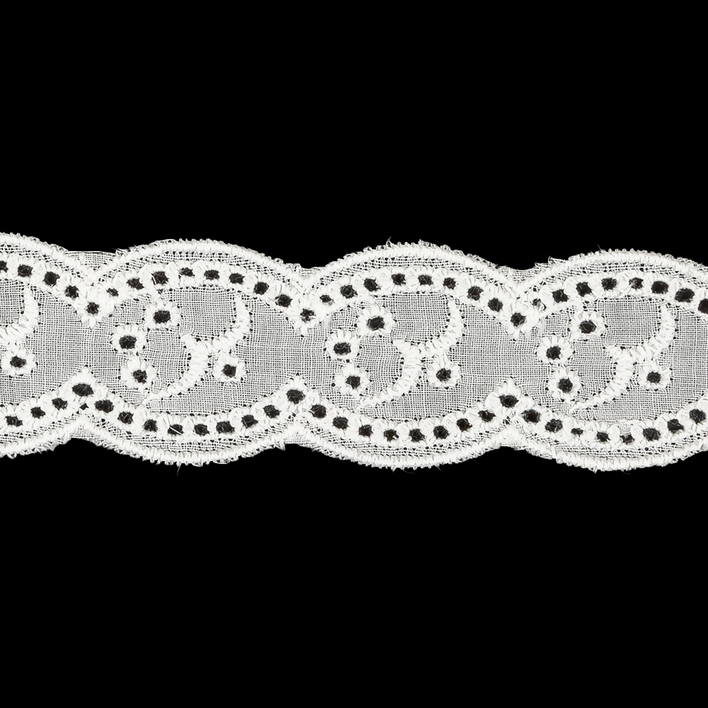 White Birds in Flight Embroidered and Eyelet Lace Trim – 1.125″ White Birds in Flight Embroidered and Eyelet Lace Trim – 1.125″