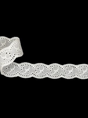 White Birds in Flight Embroidered and Eyelet Lace Trim – 1.125″ White Birds in Flight Embroidered and Eyelet Lace Trim – 1.125″