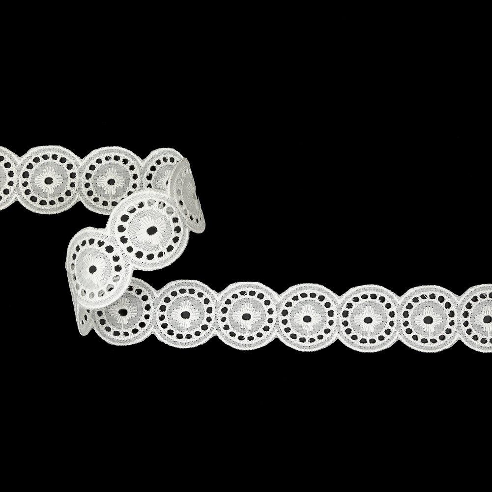 White Medallions Chain Embroidered and Eyelet Lace Trim – 1.125″ White Medallions Chain Embroidered and Eyelet Lace Trim – 1.125″