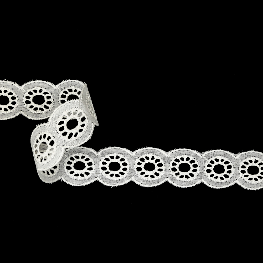 White Sunflower Medallions Embroidered and Eyelet Lace Trim – 1.25″ White Sunflower Medallions Embroidered and Eyelet Lace Trim – 1.25″