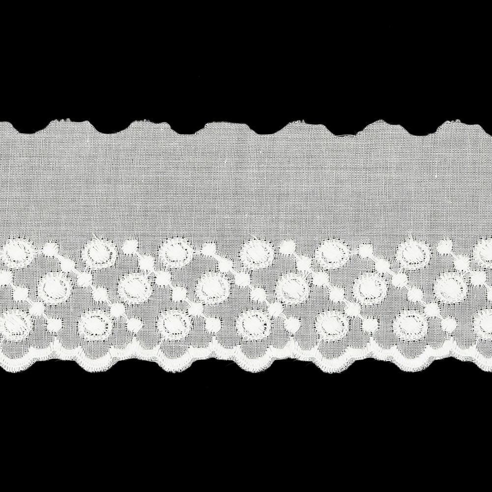 White Three-Row Dots Cotton Embroidered Lace Trim with Finished Scalloped Edge – 1.75″ White Three-Row Dots Cotton Embroidered Lace Trim with Finished Scalloped Edge – 1.75″