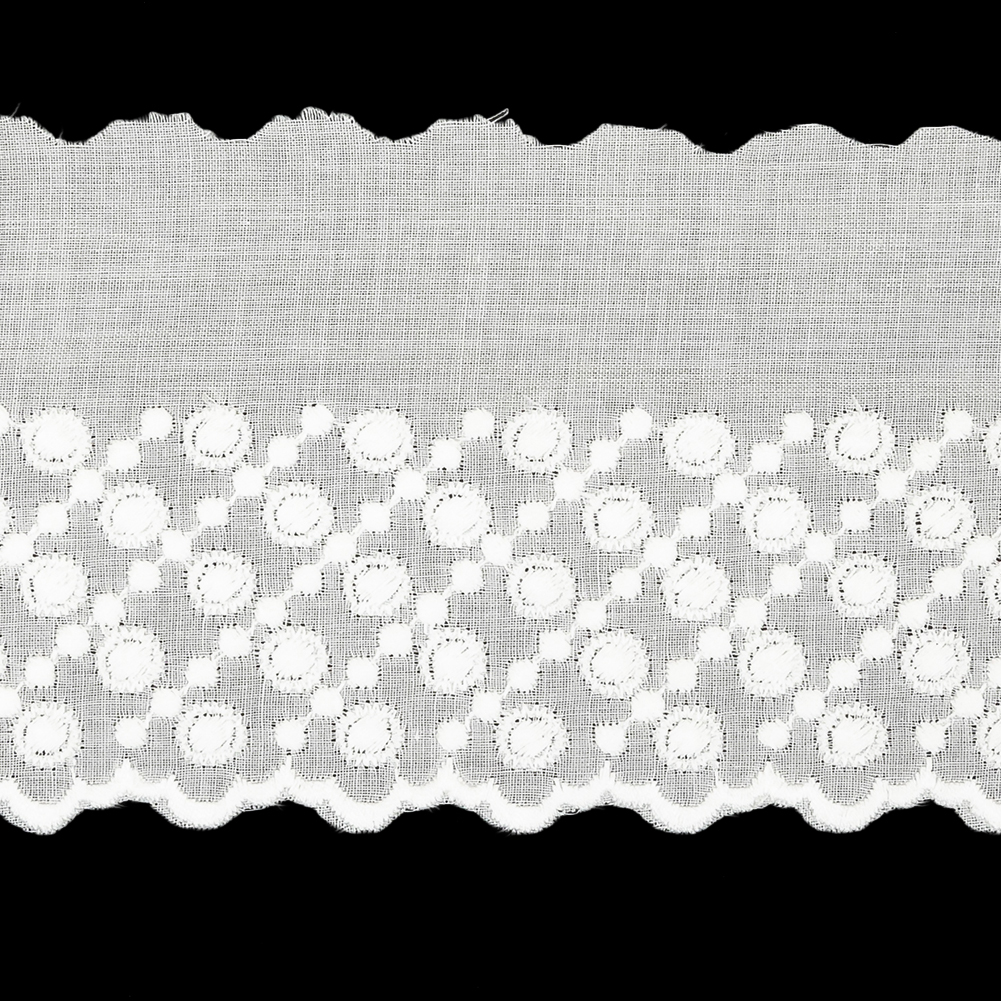 White Five-Row Dots Cotton Embroidered Lace Trim with Finished Scalloped Edge – 2.25″ White Five-Row Dots Cotton Embroidered Lace Trim with Finished Scalloped Edge – 2.25″