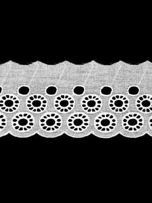 White Floral Medallions Cotton Blend Embroidered and Eyelet Lace Trim with Finished Scalloped Edge – 3.125″ White Floral Medallions Cotton Blend Embroidered and Eyelet Lace Trim with Finished Scalloped Edge – 3.125″