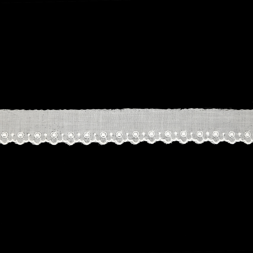 White Single-Row Dots Cotton Embroidered Lace Trim with Finished Scalloped Edge – 1.125″ White Single-Row Dots Cotton Embroidered Lace Trim with Finished Scalloped Edge – 1.125″