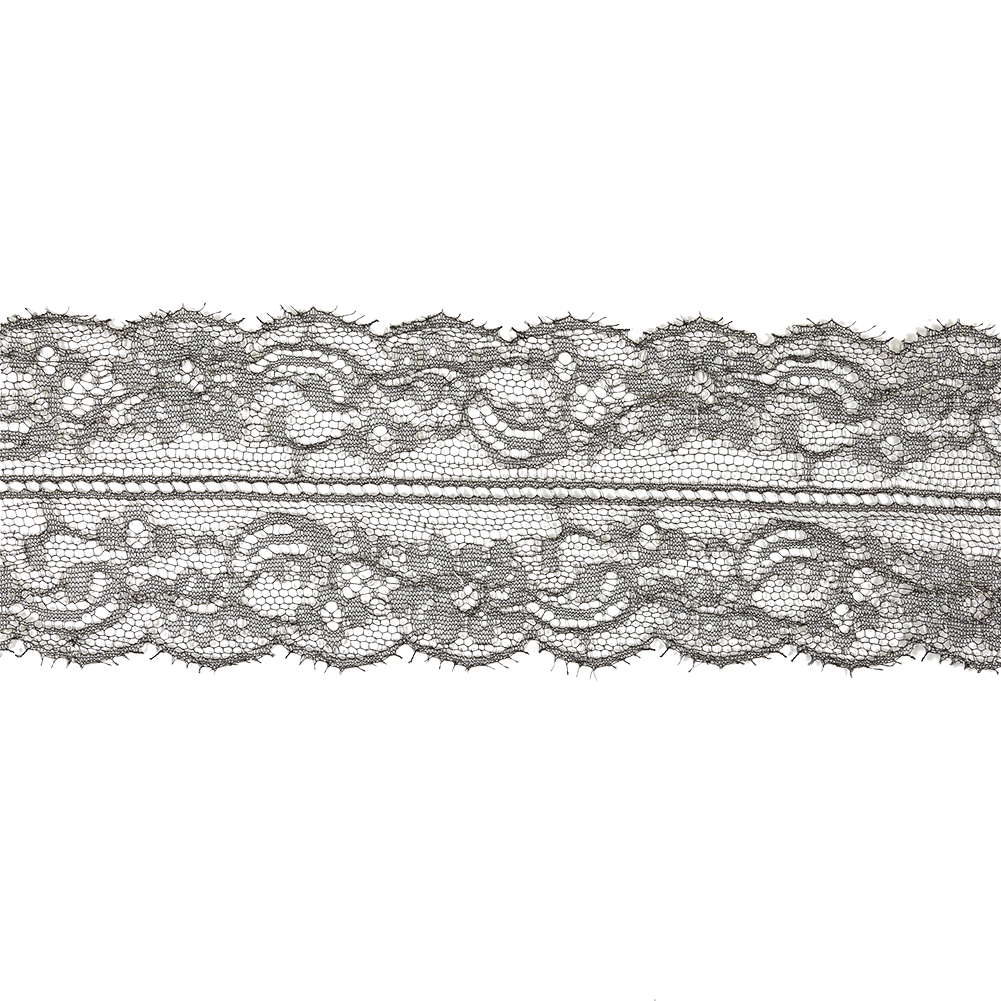 Black and Metallic Silver Floral Chantilly Lace Trim with Eyelash Fringe – 3.25″ Black and Metallic Silver Floral Chantilly Lace Trim with Eyelash Fringe – 3.25″