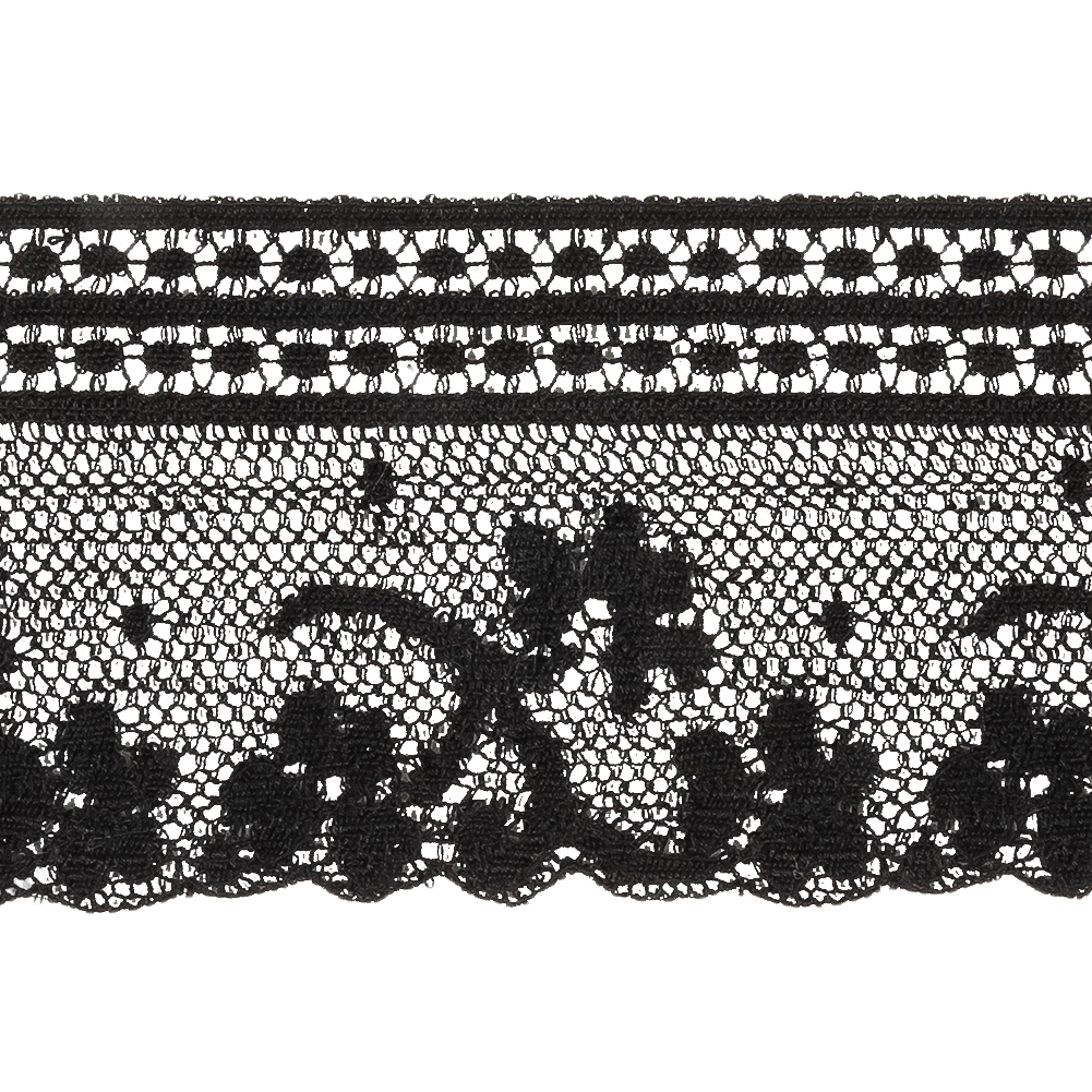 Black Floral and Geometric Cotton Lace Trim – 2.25″ Black Floral and Geometric Cotton Lace Trim – 2.25″