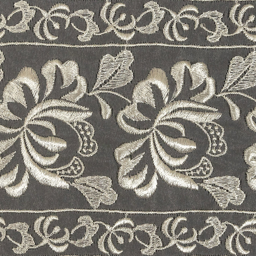 White Floral Embroidered Organza Lace Trim - 4.25"