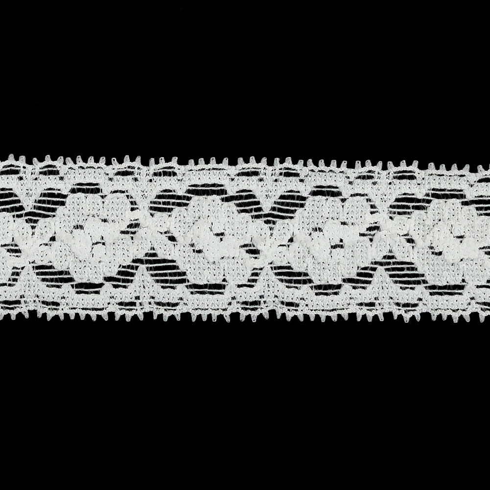 White Floral Stretch Lace Trim - 1.25"