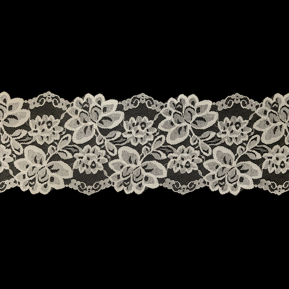 White Floral Lace Trim with Finished Edges – 5.5″ White Floral Lace Trim with Finished Edges – 5.5″