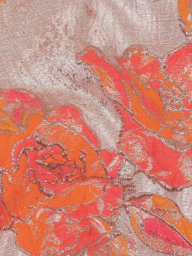 Neon Pink, Neon Orange and Metallic Silver Roses Luxury Brocade Neon Pink, Neon Orange and Metallic Silver Roses Luxury Brocade