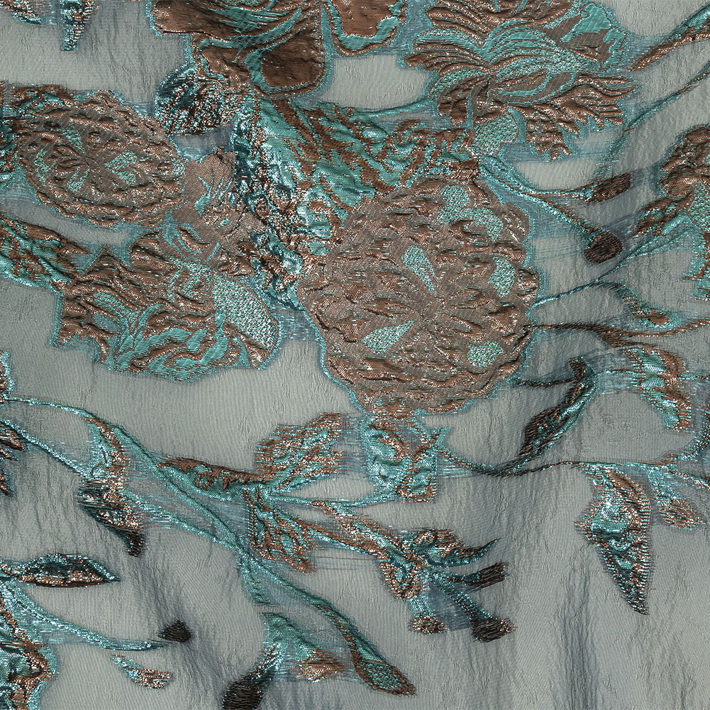 Metallic Copper and Blue Floral Luxury Burnout Brocade Metallic Copper and Blue Floral Luxury Burnout Brocade