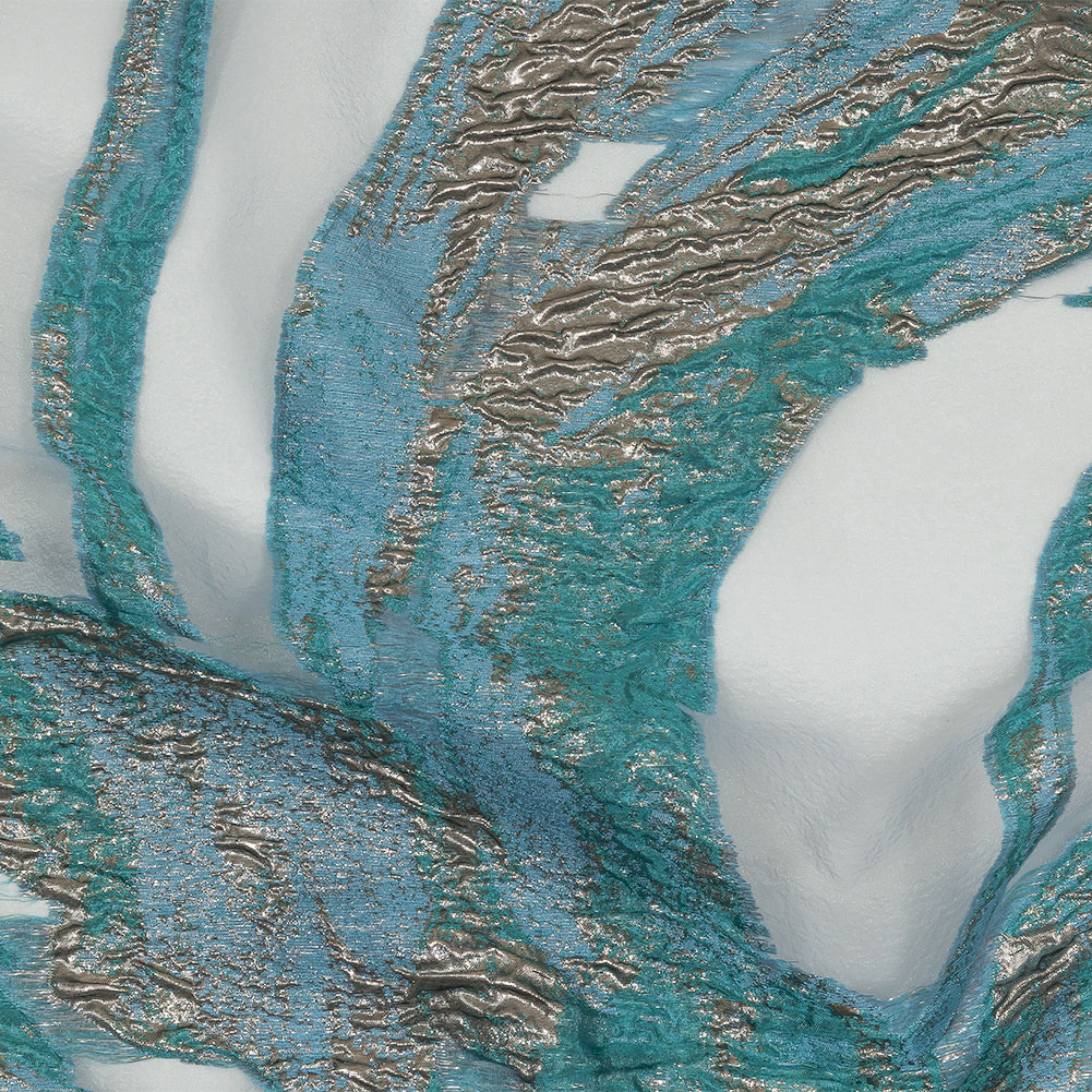 Metallic Blue and Silver Marbled Veins Luxury Burnout Brocade Metallic Blue and Silver Marbled Veins Luxury Burnout Brocade