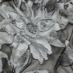 Metallic Black and White Oversized Flowers Luxury Burnout Brocade Metallic Black and White Oversized Flowers Luxury Burnout Brocade