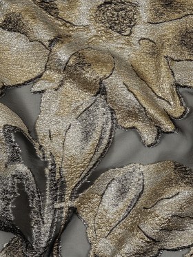 Metallic Silver, Gold and Black Oversized Flowers Luxury Burnout Brocade Metallic Silver, Gold and Black Oversized Flowers Luxury Burnout Brocade