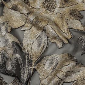 Metallic Silver, Gold and Black Oversized Flowers Luxury Burnout Brocade Metallic Silver, Gold and Black Oversized Flowers Luxury Burnout Brocade