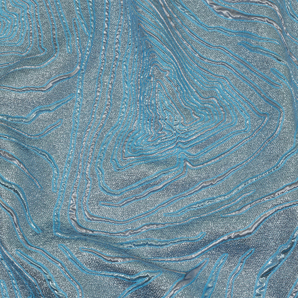 Metallic Silver and Sky Blue Contour Lines Luxury Brocade Metallic Silver and Sky Blue Contour Lines Luxury Brocade