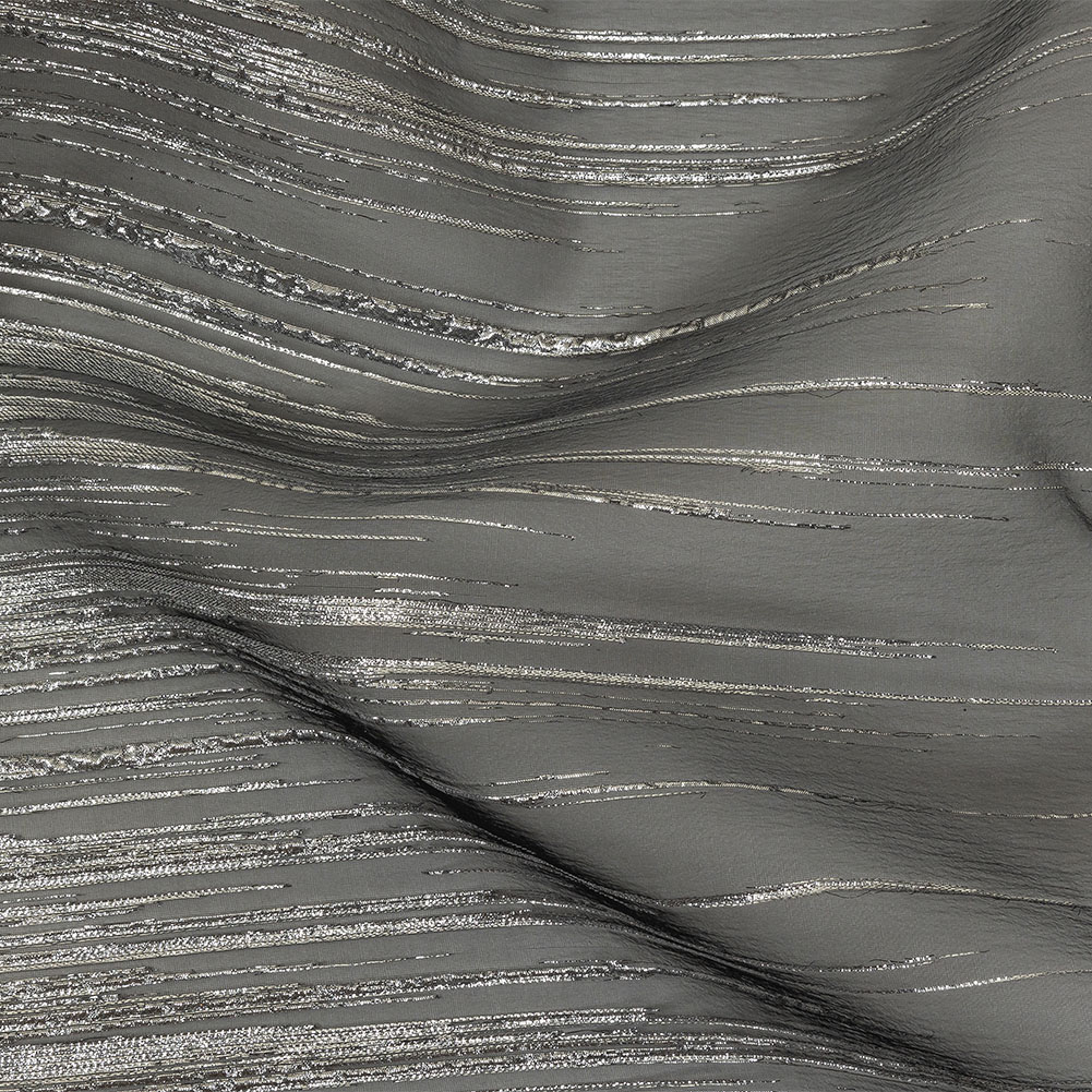 Metallic Silver and Black Lines Luxury Organza Brocade Metallic Silver and Black Lines Luxury Organza Brocade