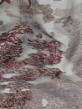 Metallic Silver and Plum Ornate Abstraction Luxury Burnout Organza Brocade Metallic Silver and Plum Ornate Abstraction Luxury Burnout Organza Brocade
