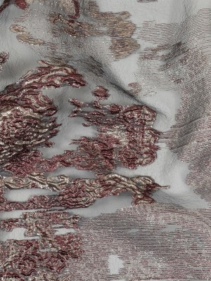 Metallic Silver and Plum Ornate Abstraction Luxury Burnout Organza Brocade Metallic Silver and Plum Ornate Abstraction Luxury Burnout Organza Brocade