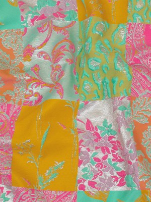 Aqua, Pink and Saffron Patchwork Metallic Luxury Brocade Aqua, Pink and Saffron Patchwork Metallic Luxury Brocade