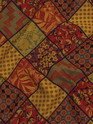 Red, Saffron and Metallic Navy Patchwork Squares Luxury Brocade Red, Saffron and Metallic Navy Patchwork Squares Luxury Brocade