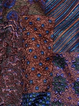 Metallic Rose Gold, Forest and Royal Blue Ornate Patchwork Luxury Brocade Metallic Rose Gold, Forest and Royal Blue Ornate Patchwork Luxury Brocade