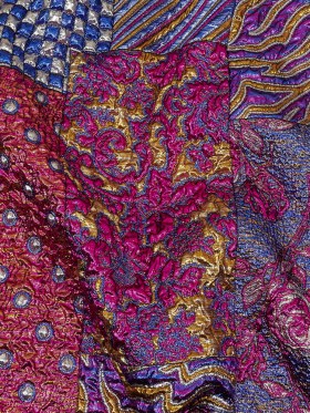 Metallic Blue, Pink and Yellow Gold Ornate Patchwork Luxury Brocade Metallic Blue, Pink and Yellow Gold Ornate Patchwork Luxury Brocade
