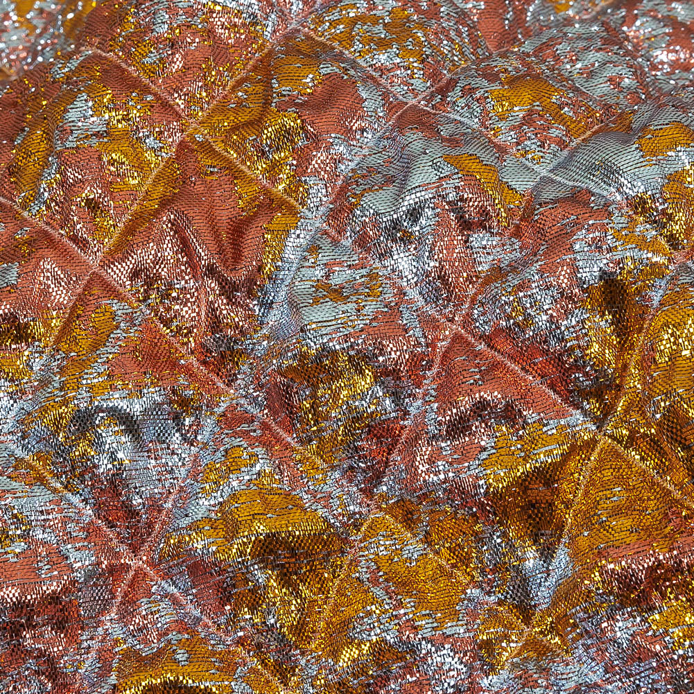 Metallic Coral, Gold and Baby Blue Diamond Quilted Luxury Brocade Metallic Coral, Gold and Baby Blue Diamond Quilted Luxury Brocade