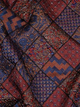 Metallic Royal Blue, Ruby and Bronze Patchwork Squares Luxury Brocade Metallic Royal Blue, Ruby and Bronze Patchwork Squares Luxury Brocade
