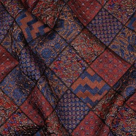 Metallic Royal Blue, Ruby and Bronze Patchwork Squares Luxury Brocade Metallic Royal Blue, Ruby and Bronze Patchwork Squares Luxury Brocade