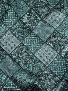 Metallic Turquoise, Powder Blue and Evergreen Patchwork Squares Luxury Brocade Metallic Turquoise, Powder Blue and Evergreen Patchwork Squares Luxury Brocade