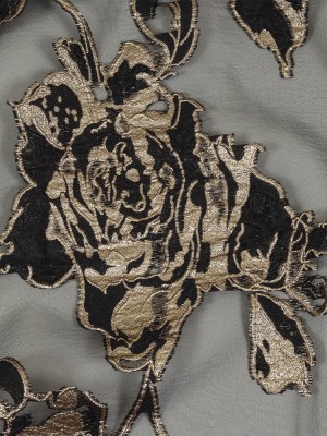 Metallic Gold and Black Roses Luxury Organza Burnout Brocade Metallic Gold and Black Roses Luxury Organza Burnout Brocade