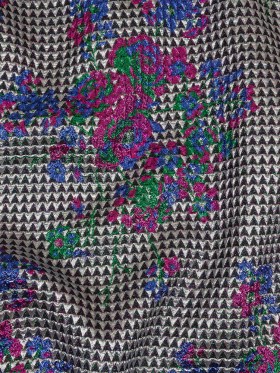 Metallic Silver, Pink and Blue Floral Triangles Quilted Look Luxury Brocade Metallic Silver, Pink and Blue Floral Triangles Quilted Look Luxury Brocade