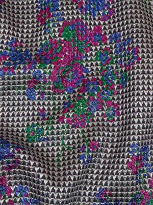 Metallic Silver, Pink and Blue Floral Triangles Quilted Look Luxury Brocade Metallic Silver, Pink and Blue Floral Triangles Quilted Look Luxury Brocade