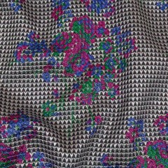 Metallic Silver, Pink and Blue Floral Triangles Quilted Look Luxury Brocade Metallic Silver, Pink and Blue Floral Triangles Quilted Look Luxury Brocade