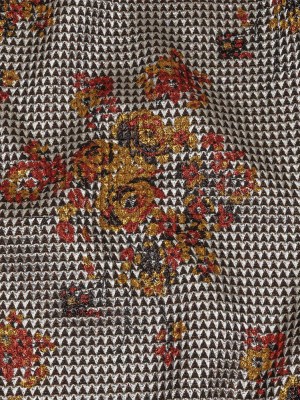 Metallic Silver, Red and Orange Floral Triangles Quilted Look Luxury Brocade Metallic Silver, Red and Orange Floral Triangles Quilted Look Luxury Brocade